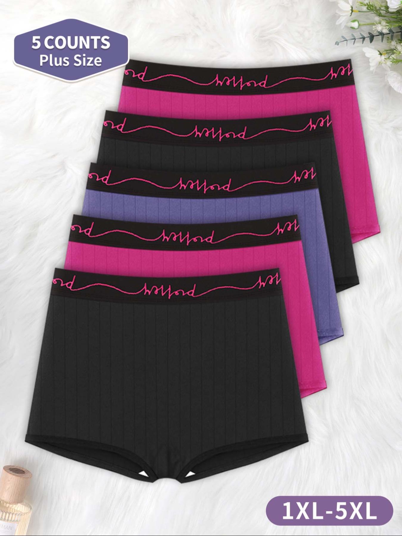 【Plus Size】 Letter Tape Boxer Brief, Soft Comfy Breathable Curvy Panty for Daily Wear, Fit Women's Underwear for All Seasons