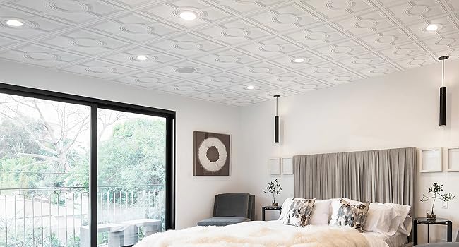 Drop Ceiling Tiles 24 x 24in, Waterproof, PVC Ceiling Panels to Prevent Breakage, Pack of 12 Tiles Cover 48 Sq.Ft, White