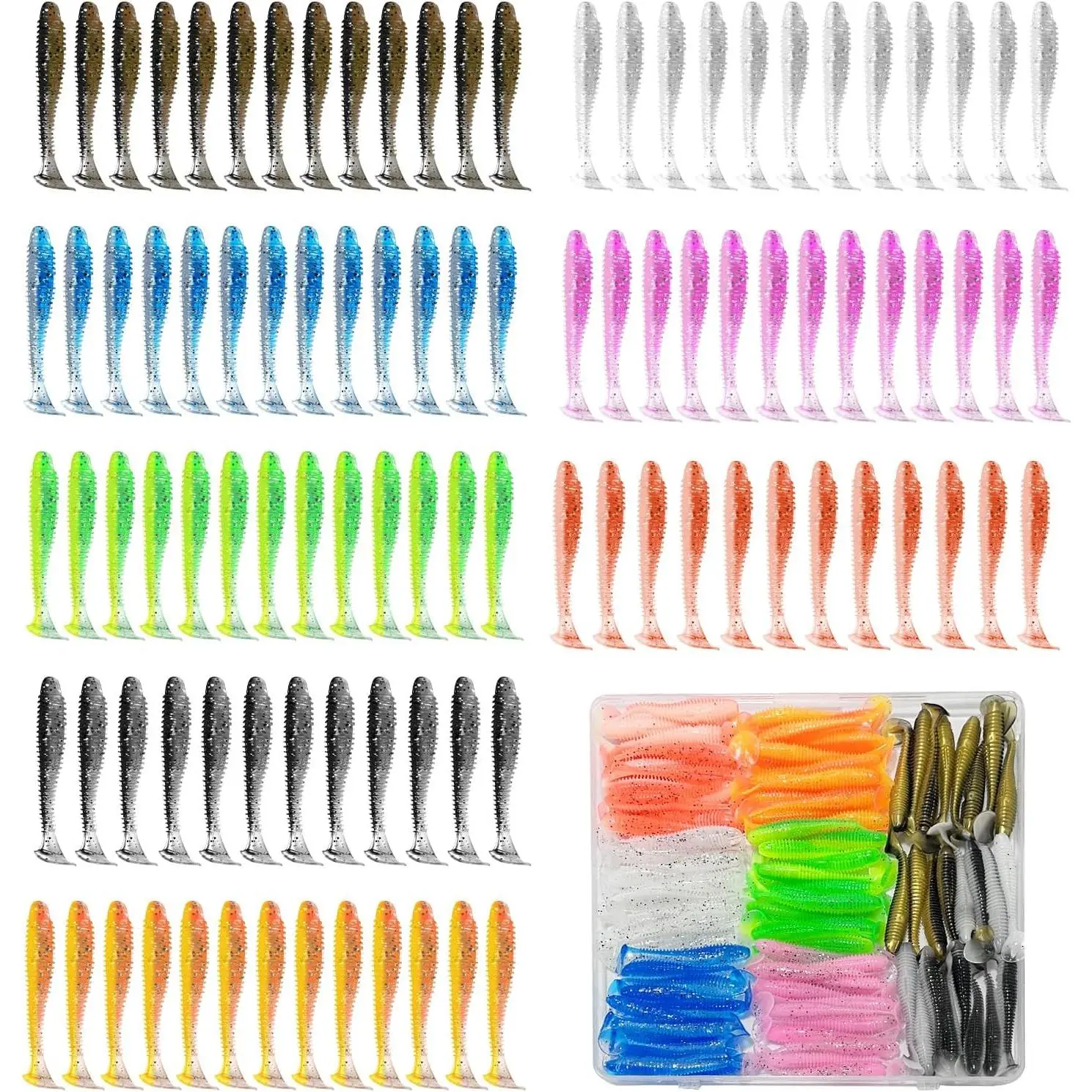 96 Pcs Soft Plastic Swimbaits, 2.7 inches Paddle Tail Fishing Equipment Lures, Multi-Color Kit with Lifelike Action for Trout & Bass, 2.7" Paddle Tail