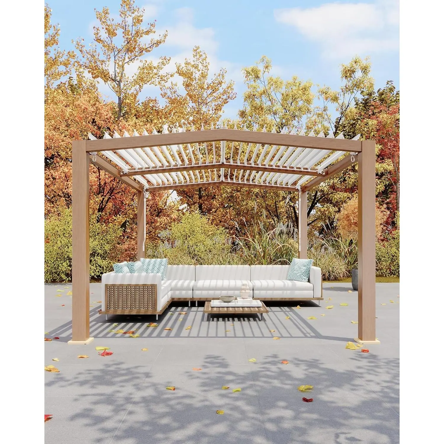 11x13 FT Louvered Pergola with Adjustable Aluminum Roof & Drainage System for Patio Deck