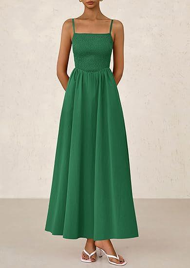 Sleeveless Suspender Solid Color Stitching A-line Beach Vacation Dress Women's Thin Shoulder Pleated Vest Pocket Commuting Dress