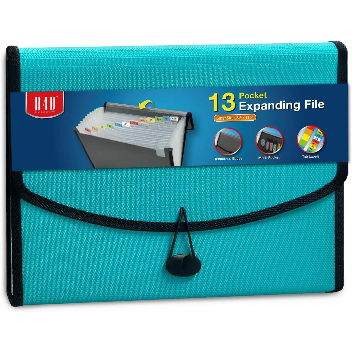 H4D 13-Pocket Accordion File Organizer with Mesh Pocket, Expanding File Folder with Tabs, Expandable Document Organizer for Home Office School, Letter Size, Teal