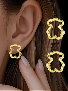 18K Gold Plated Stainless Steel Bear Silhouette Stud Earrings for Women Girls, Hypoallergenic Tarnish-Free Dainty Jewelry, Ideal Gift for Valentine's Day Mother's Day Carnival, Daily Party Holiday Sport Wear