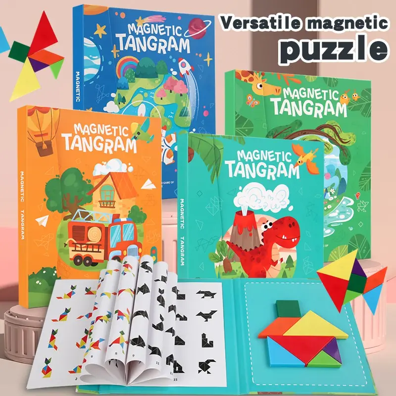 New Wooden Magnetic Tangram Puzzle, Beginner Level Educational Toy, Colorful Storage, Ideal Christmas Gift, Parent-Child Interactive Tool