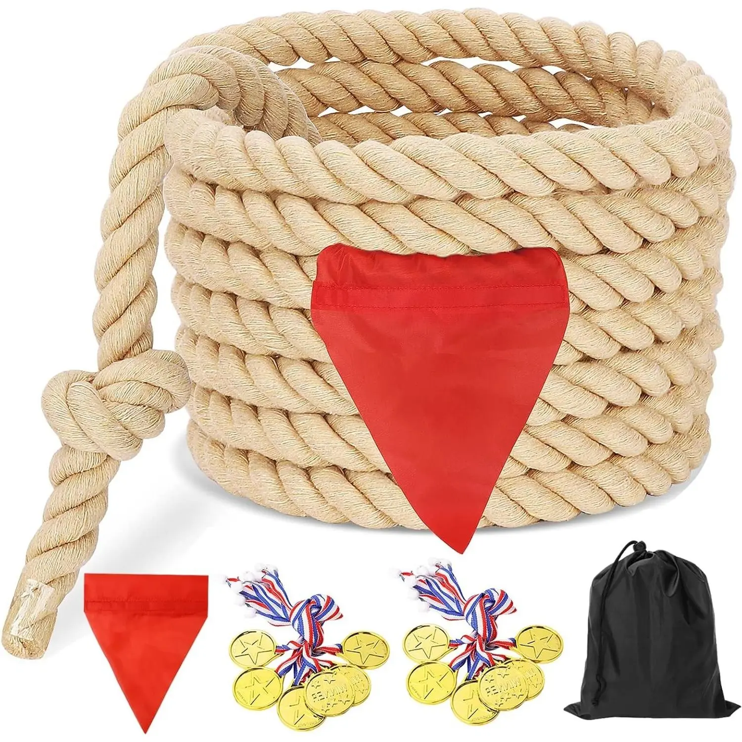 Outdoor Tug of War Rope for Kids & Adults - Perfect for Field Day, Family Reunions, Birthday Parties, Lawn Games, Camping, Picnics, Carnivals & Team Building ActivitiesGift