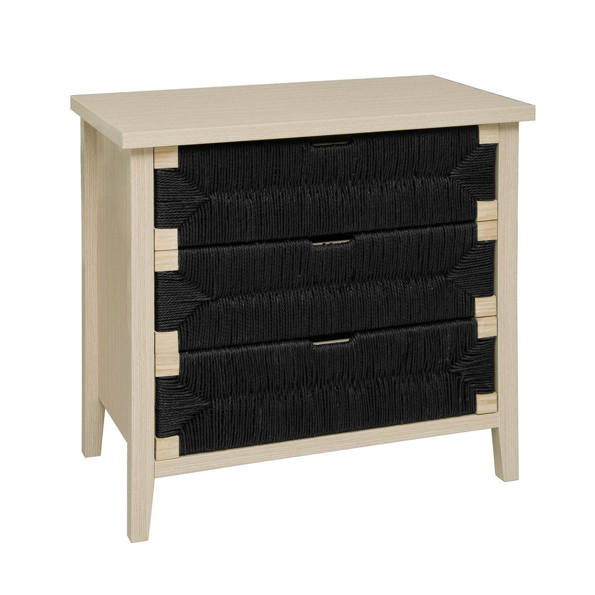 3 Drawer Buffet Sideboard with Adjustable Shelves, Storage Cabinet with Hand-woven rope decorated drawers for Living Room Kitchen Entryway
