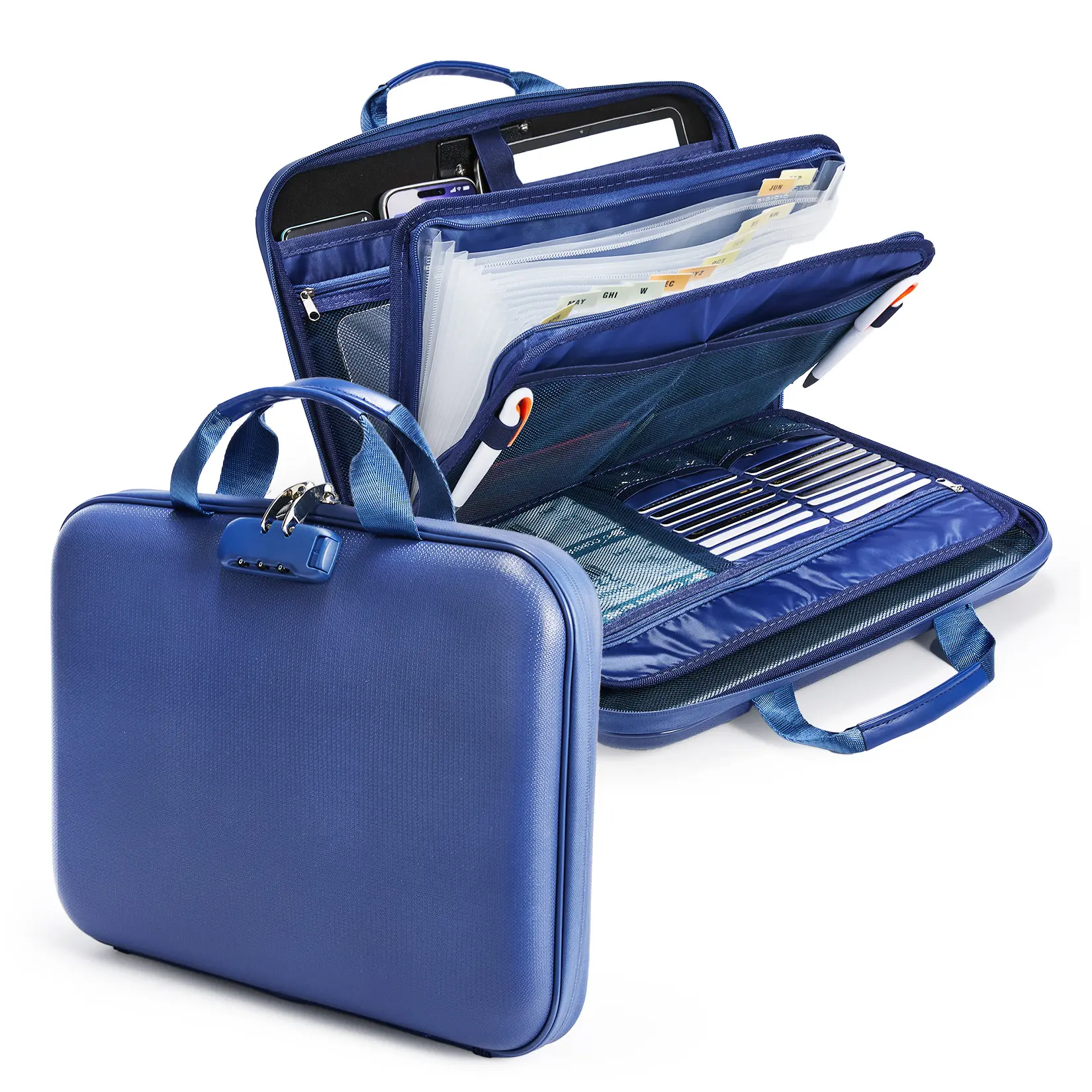 Fireproof & Waterproof Document Box with Lock, Portable Hard Shell File Organizer Case - 13-Pocket Accordion Folder