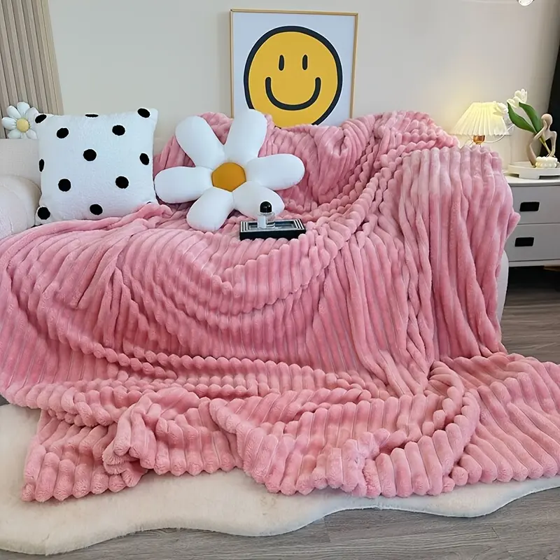 Ultra-Soft Thick Fleece Blanket | Multi-Color, 3D Faux Rabbit Fur, Double-Sided, Ideal for All Seasons, Home, Office, Travel, Camping, Gift for All Occasions classic stripe pattern