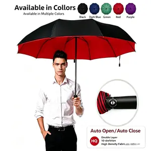 Double Layered 10 Bones Fully Automatic Umbrella, Wind Resistant, Rain Resistant, Dual-Purpose, Folding, 1pc, Perfect for All Weather Conditions
