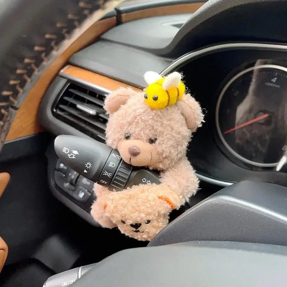 Adorable Cartoon Bear Plush Charms & Pendants - Keychain Ready Charm, Hanging Pendant, Soft Fabric Car Seat Belt Cushion, Car Interior Decor Accessory, Cute Gift for Girl 3 Years and Up