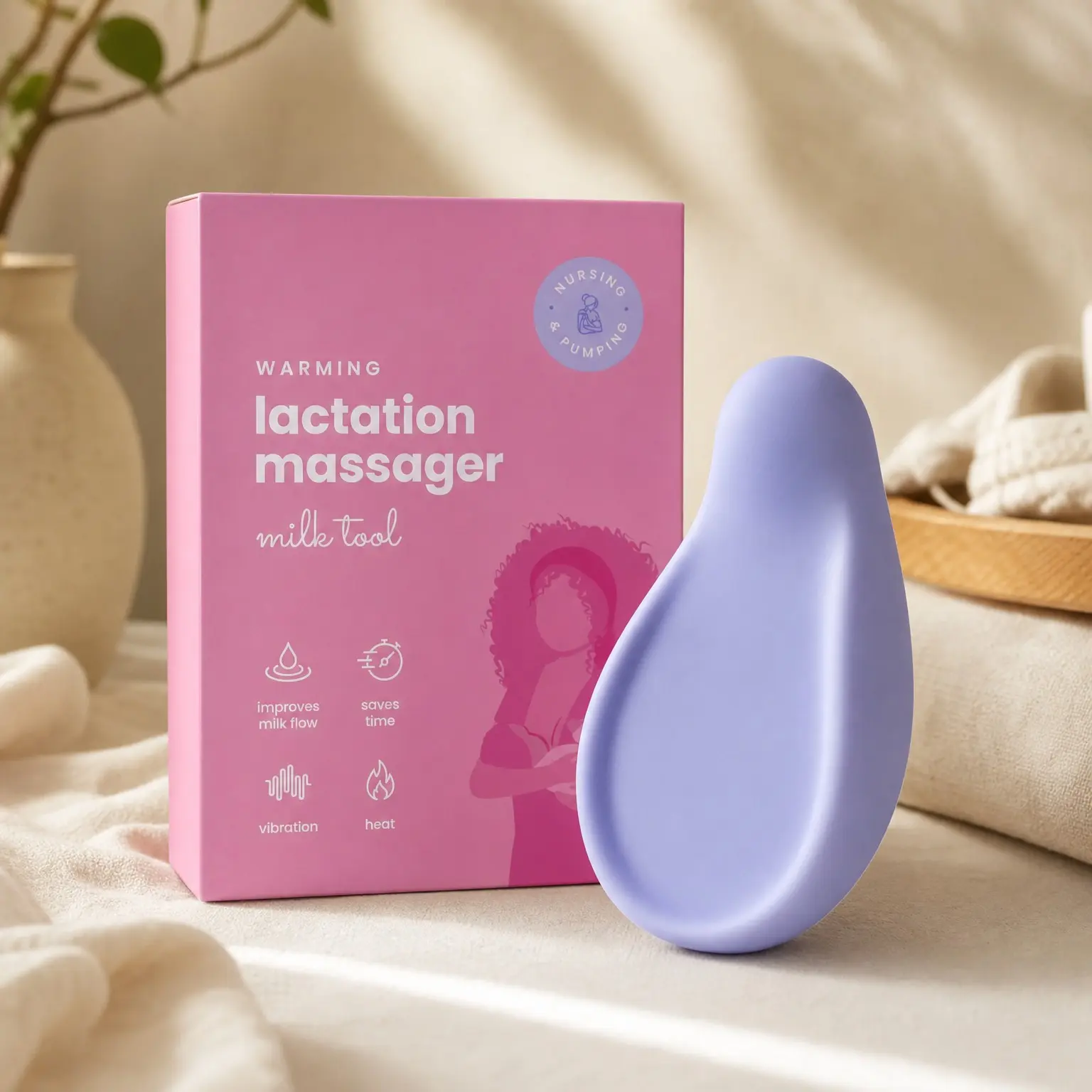 Warming Lactation Massager 3-in-1 Adjustable Heat & Vibration for Breastfeeding, Nursing, Pumping, Improved Milk Flow Support(Gift)