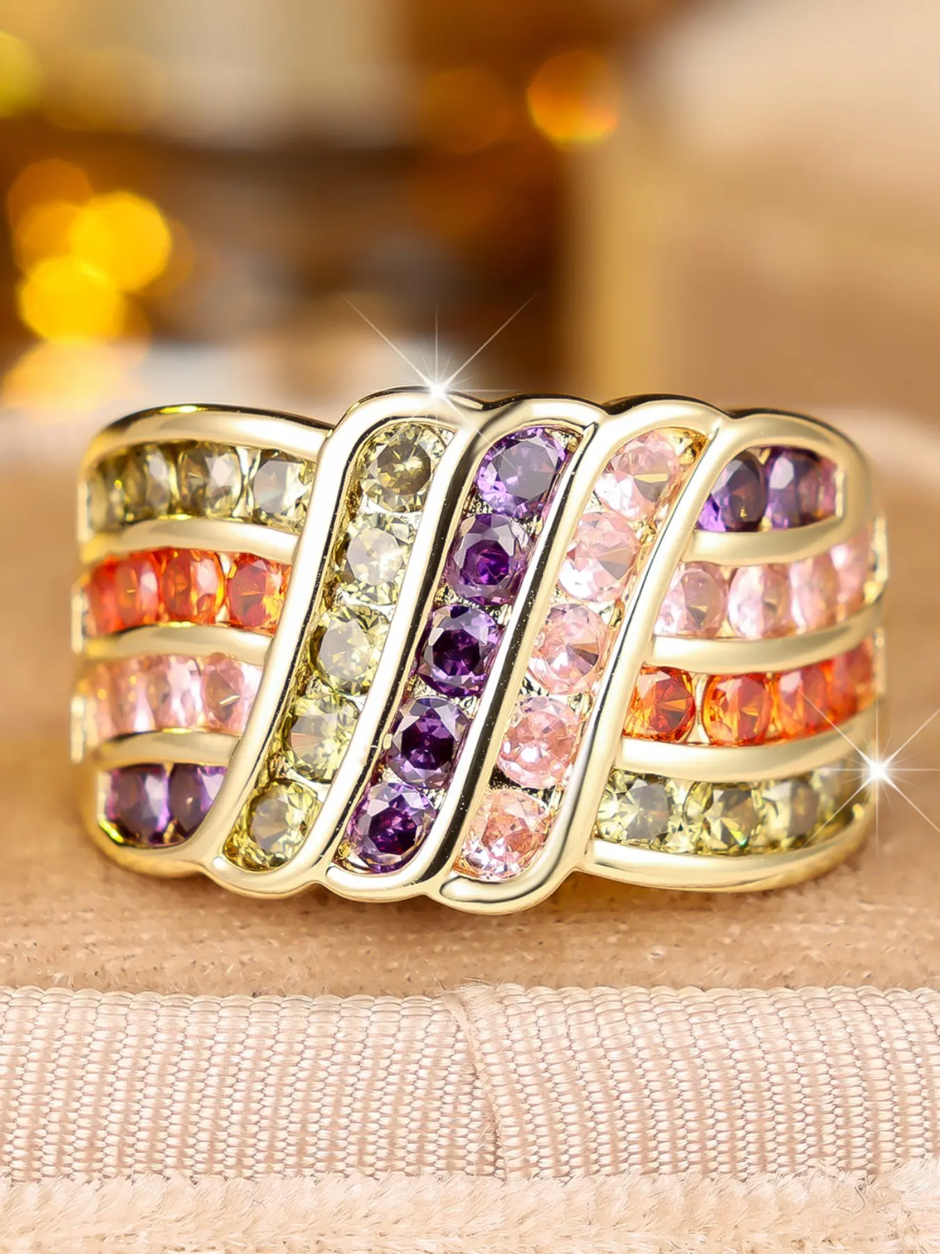 Luxury Gemstone Wide Rings for Women and Man Multicolor Rhinestone Decor Fashion Stackable Rings Delicate Jewelry Perfect for Engagement Weddings, Daily Wear Anniversary Gift for Her