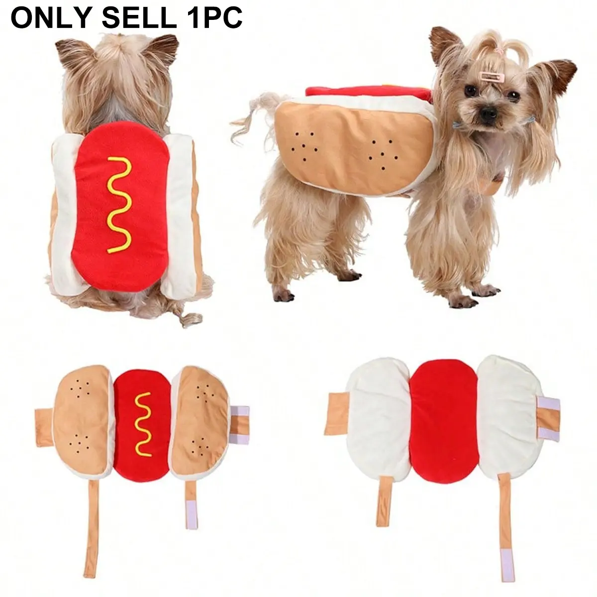Hot Dog Pet Costume, Puppy Costume, Fun Halloween for Dogs and Cats, Funny Dress-Up Clothes for Pets, Perfect for Trick-Or-Treating