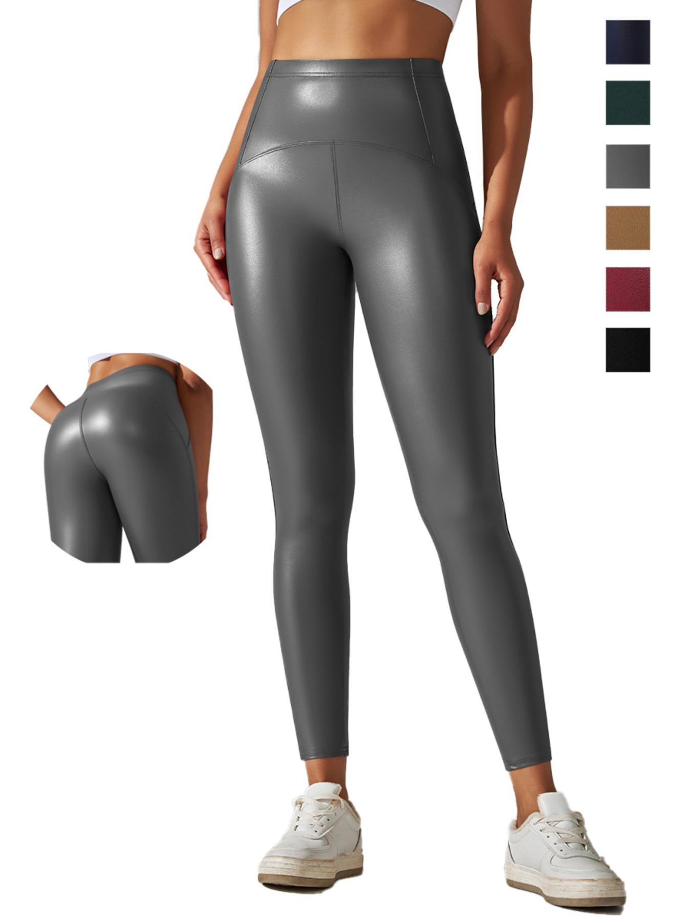 Women's Solid Color High Waist Pu Leather Leggings, Stretchy Workout Leggings, Casual Comfy Breathable Skinny Pants for Daily Wear, Ladies Bottoms for All Seasons