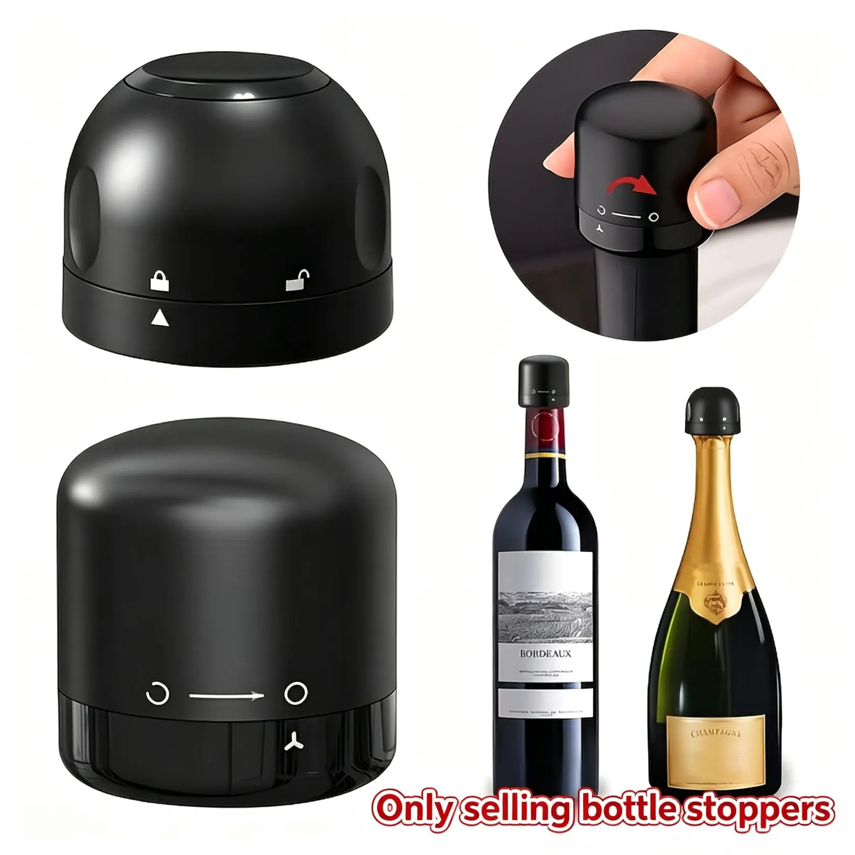 2pcs（Champagne Stopper + Red Wine Stopper） New Vacuum Wine Stoppers for Hotel Reusable Champagne Bottle Stoppers Wine Sealer Cap Leak-proof Preserver for Restaurant