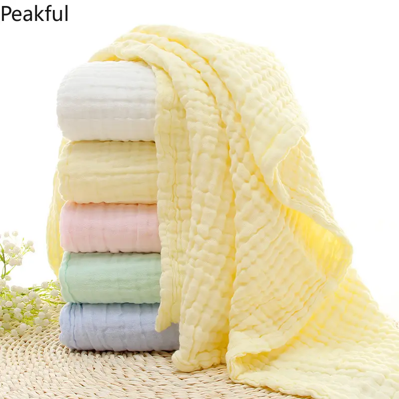 6 Layer Seersucker  Towel & Blanket Set, 105x105cm Pure Cotton Gauze Bath Wrap with Bubble Texture, Super Soft Absorbent Swaddle