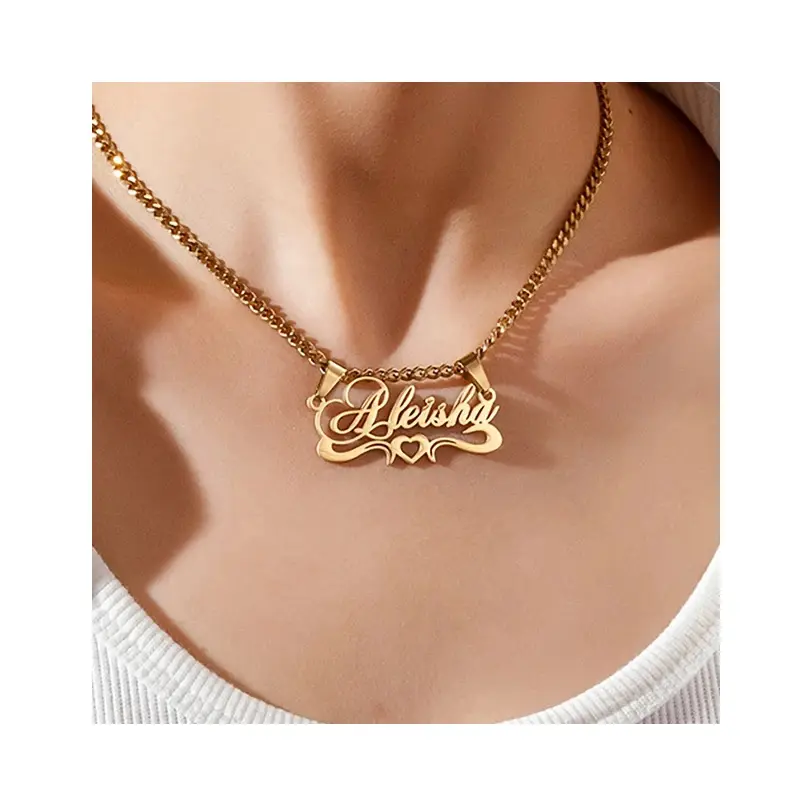 Custom Name Necklace with Stainless Steel Cuban Link Chain, Personalized Initial Pendant with Stacked Rings, Anti-Tarnish Jewelry, Meaningful Gift for Her, Cuban Links Necklace, Initial Pendant Necklace