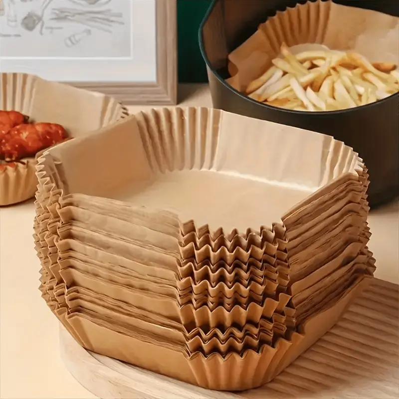 50/100pcs, air fryer paper, disposable air fryer lining, oil-proof, non-stick, easy to clean, air fryer accessories, kitchen accessories, Baking Supplies, Bakeware, square paper liner suitable for baking and microwave cooking