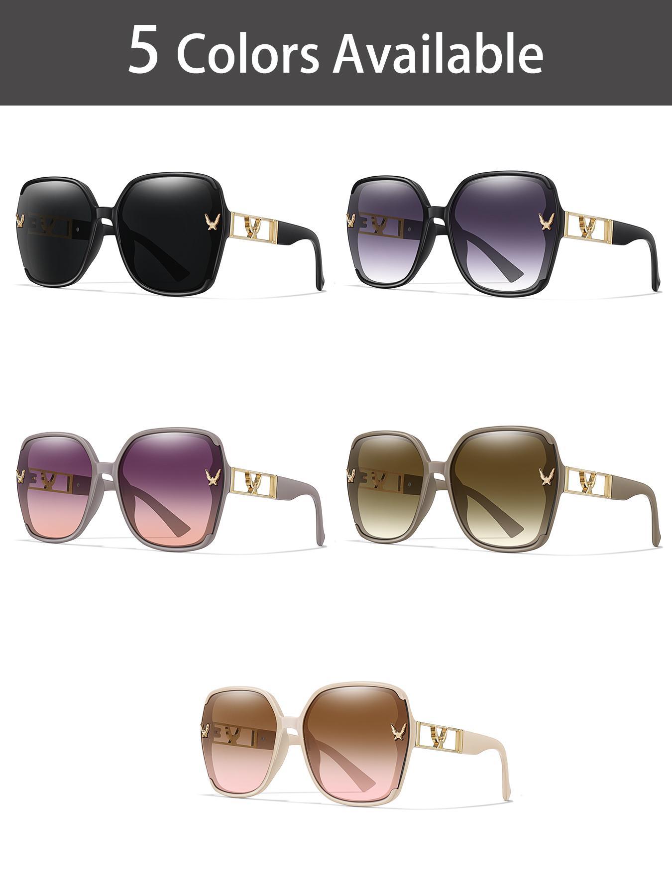 Trendy Large Frame Sunglasses, Tinted Lens Sunglasses with Box & Gift Packaging, Fashion Accessories for Women & Girls for Travel Use, Stylish Glasses