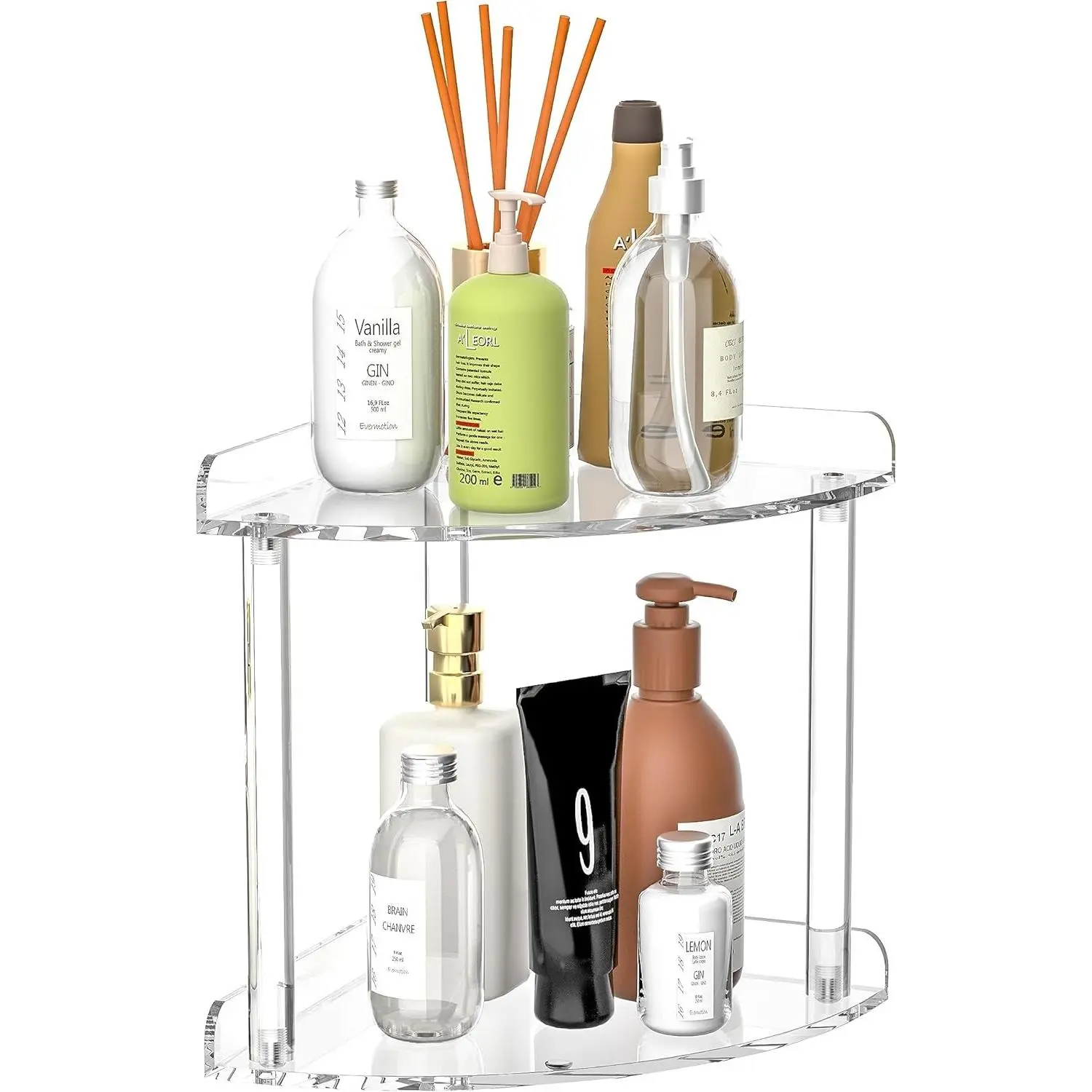 2 Tier 7x7x8 Inch Countertop Corner Organizer Shelf - Clear Acrylic Bathroom Corner Shelf, Vanity Storage Organizer for Skincare Cosmetics Perfume