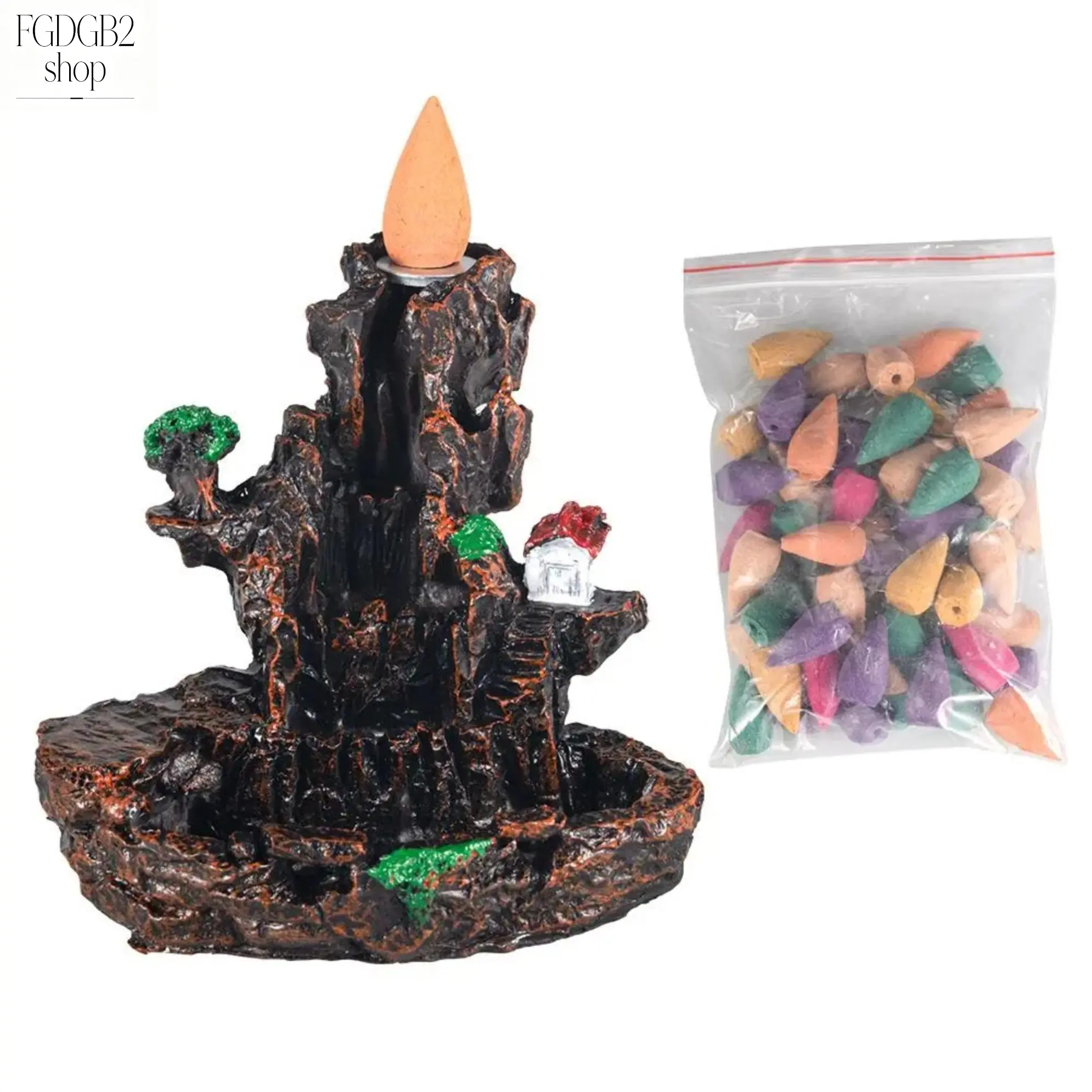 Backflow Incense Burner, Waterfall Smoke Incense Holder, Resin Mountain Design, Home Fragrance Decor, Calming Aromatherapy Accent for Bedroom, Living Room, Office & Meditation Space