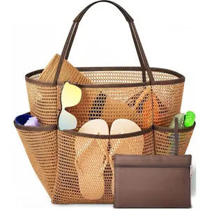 2026 Upgraded Beach Bag for Women – Boho Chic Nylon Mesh Hobo Tote with Detachable Zipper Pouch & Canvas Base | Chic DesignGift
