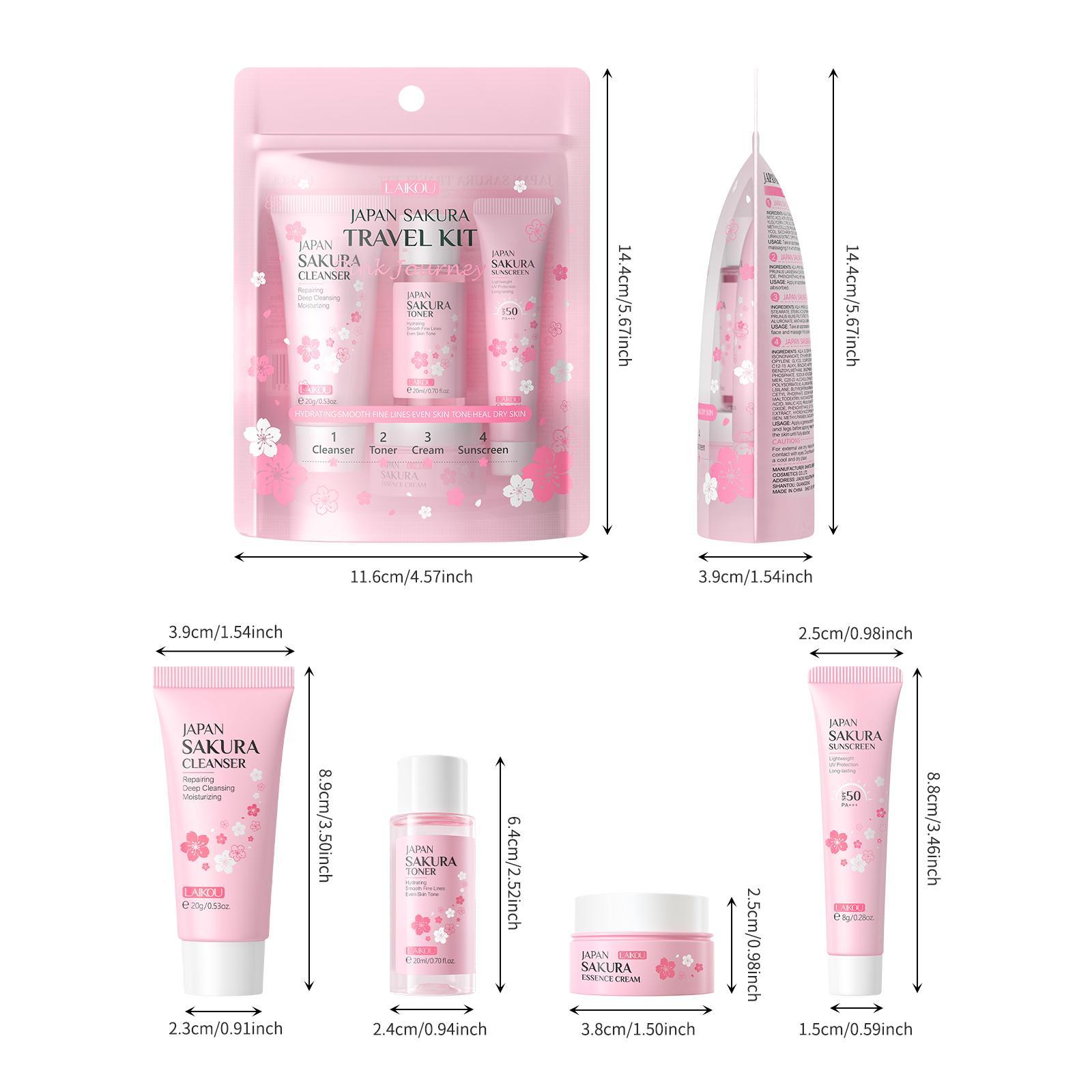 Sakura Facial Skincare Kit, 1 Count Moisturizing Sakura Essence Serum & 1 Count Brightening Sakura Eye Cream & 1 Count Soothing Sakura Face Cream, Hydrating Skincare Kit for Women, Hydrate