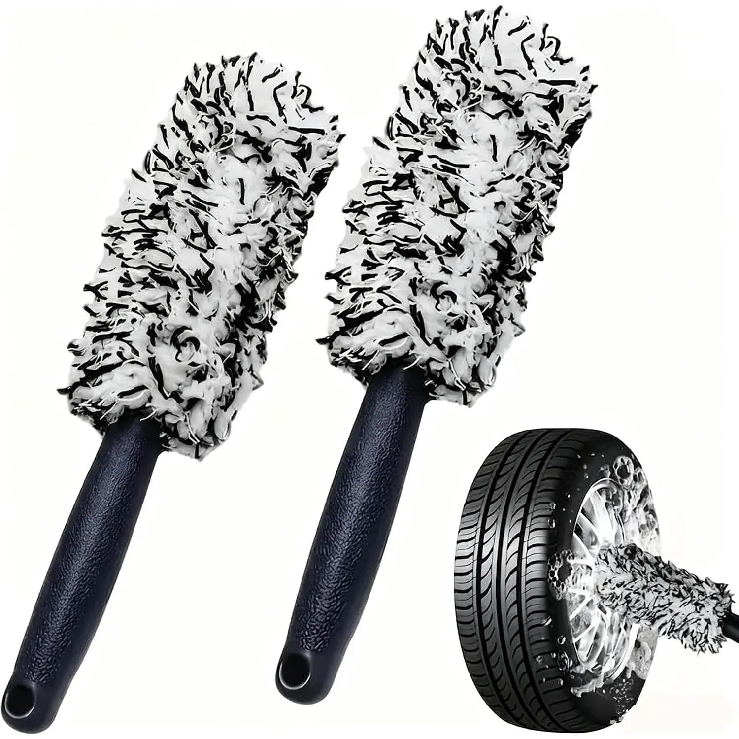 Microfiber Wheel Brush 2 count, Wheel Cleaning Brush Gentle Scratch-Free Tire & Rim Cleaner Tool for  Maintenance & Cleaning (CS-HEI)