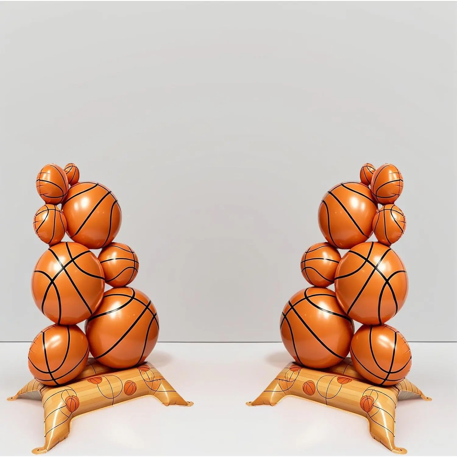 3.5 ft Self-Standing Basketball Foil Balloon Set (2pcs) with Field Base & Pile Balloon, DIY Sports Decor for Birthday, Senior Nights Party Supplies