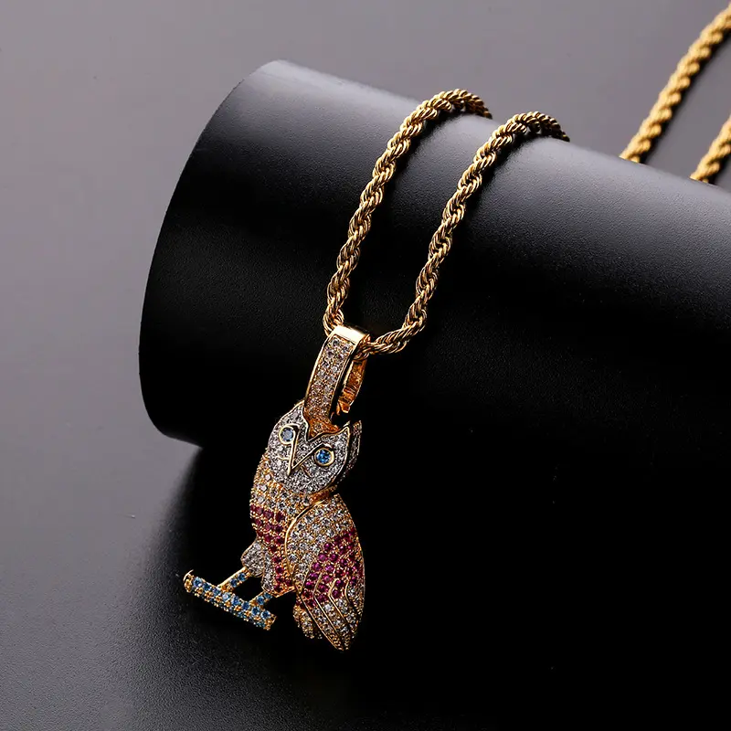 Owl Pendant, European and American INS Hot Style, Full Zircon Colorful Hip-Hop Necklace Accessory for Halloween