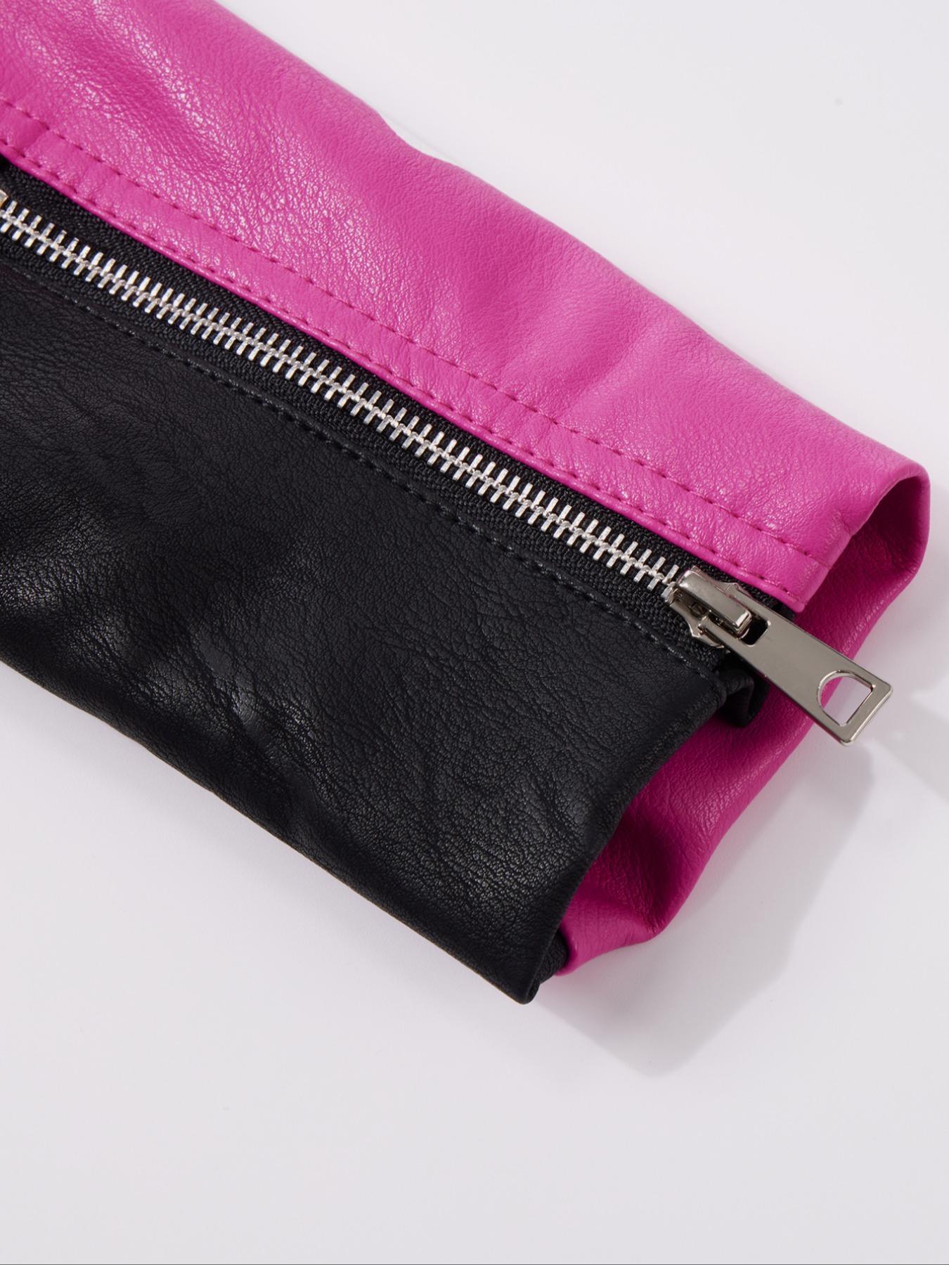 Women's PU Jacket with Belt, Casual Fitted Biker Jacket, Colorblock Animal Print Rivet Design, All Seasons Wearable Outerwear, Casual Fashionable Outerwear