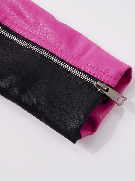 Women's PU Jacket with Belt, Casual Fitted Biker Jacket, Colorblock Animal Print Rivet Design, All Seasons Wearable Outerwear, Casual Fashionable Outerwear