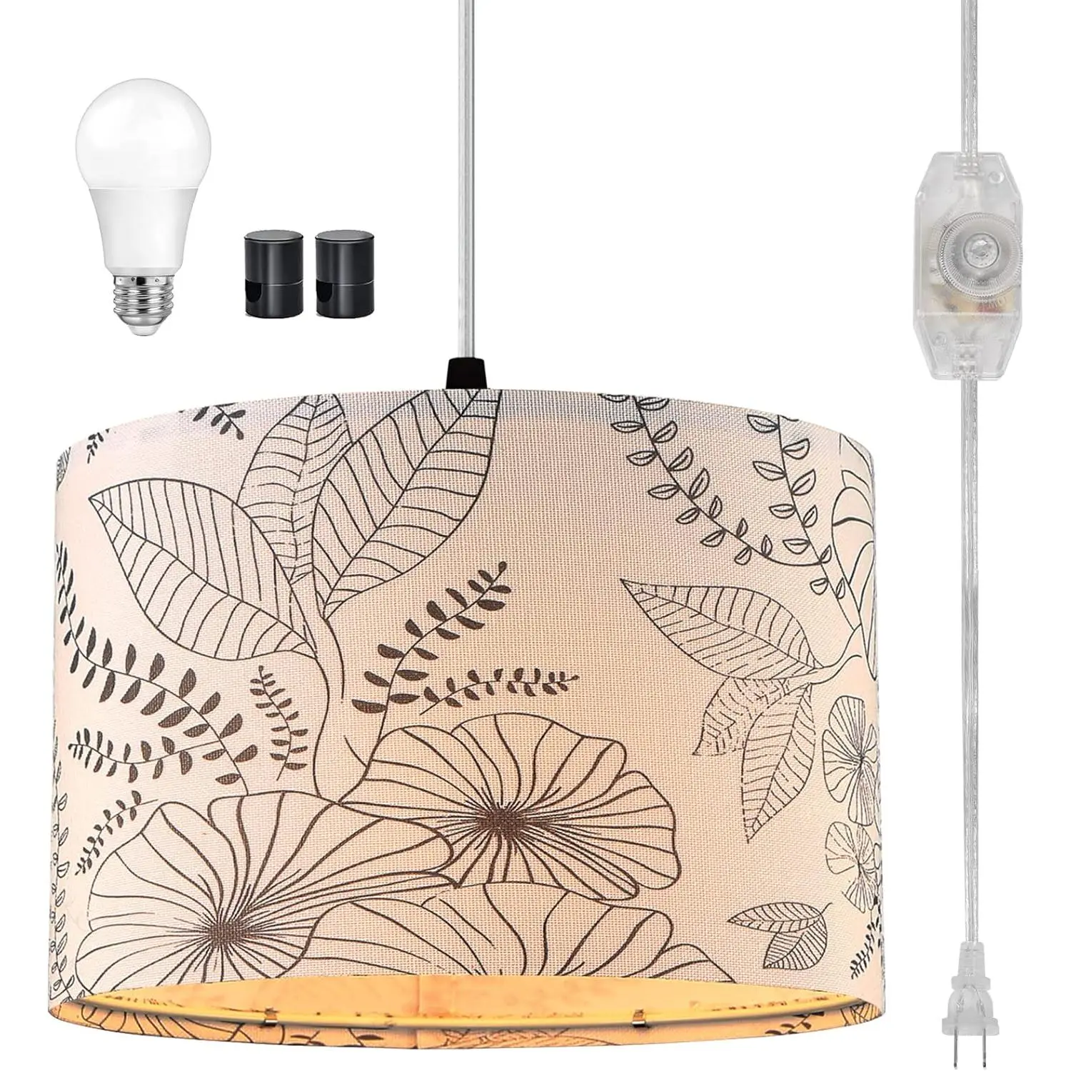 Plug in Pendant Light, Hanging Light with Plug in Cord with Dimmable Switch, Hanging Lamp with 15 ft Clear Cord, Pendant Lights Fixture for Bedroom Kitchen Island (Bulb Included)