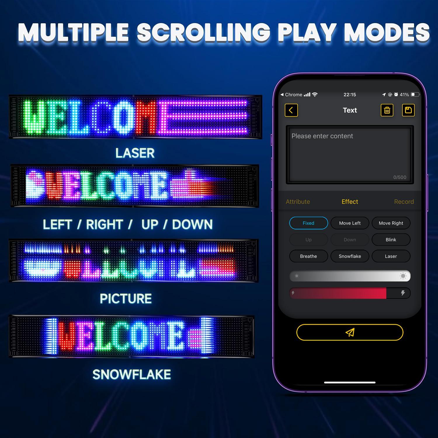 Programmable LED Sign, 1 Set Flexible Loop Playback LED Store Sign with Remote Control & APP Control, Scrolling Custom Text Pattern Animation DIY Digital LED Display