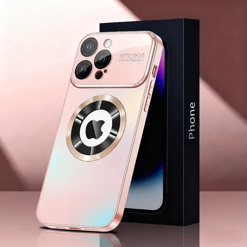 Luxury Matte Magsafe Case For iPhone 17Pro 16 15 14 13 12 ProMax Glass Lens Camera Wireless Charging Protection Cover Protective Smartphone Casing