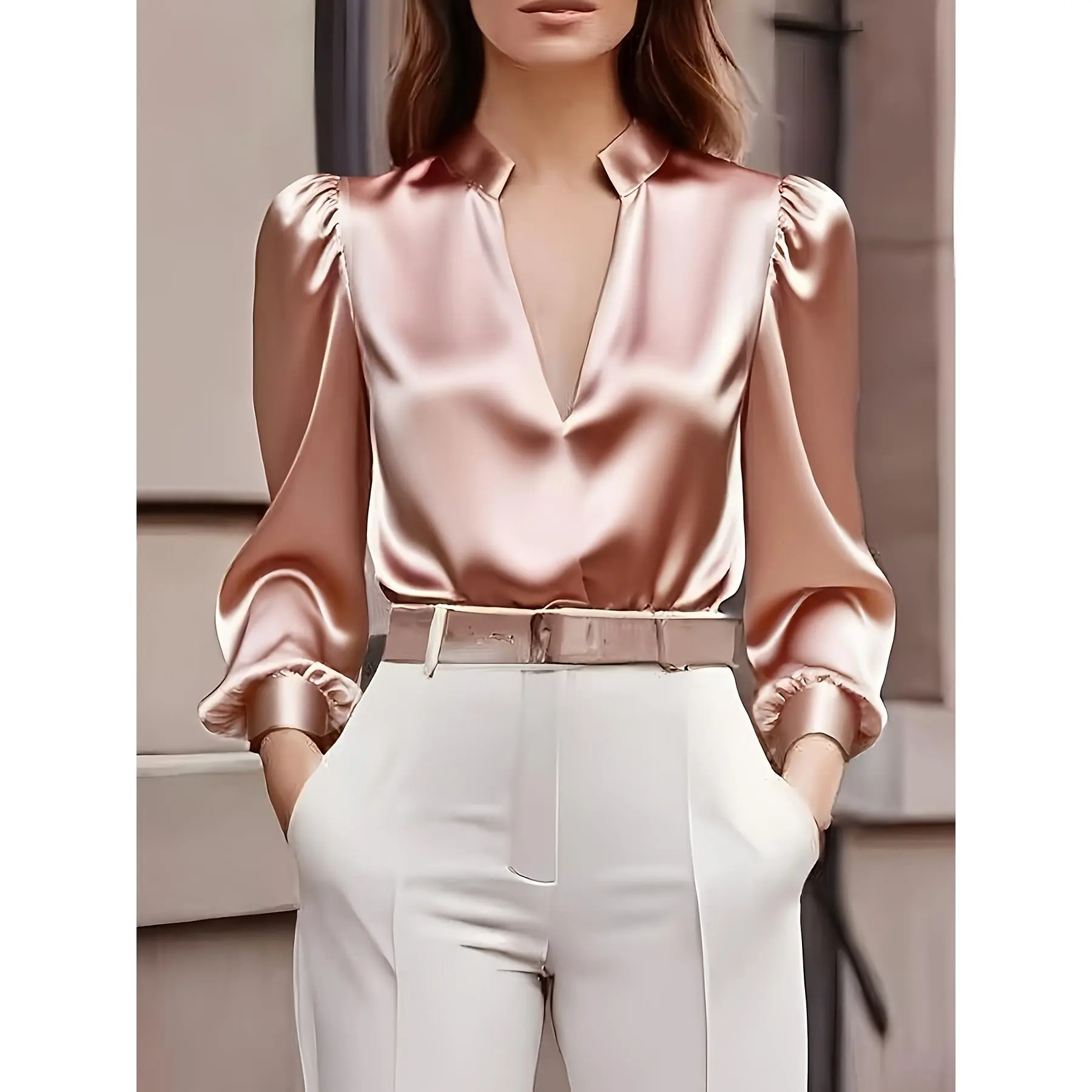 Satin V-Neck Fashion Shirt