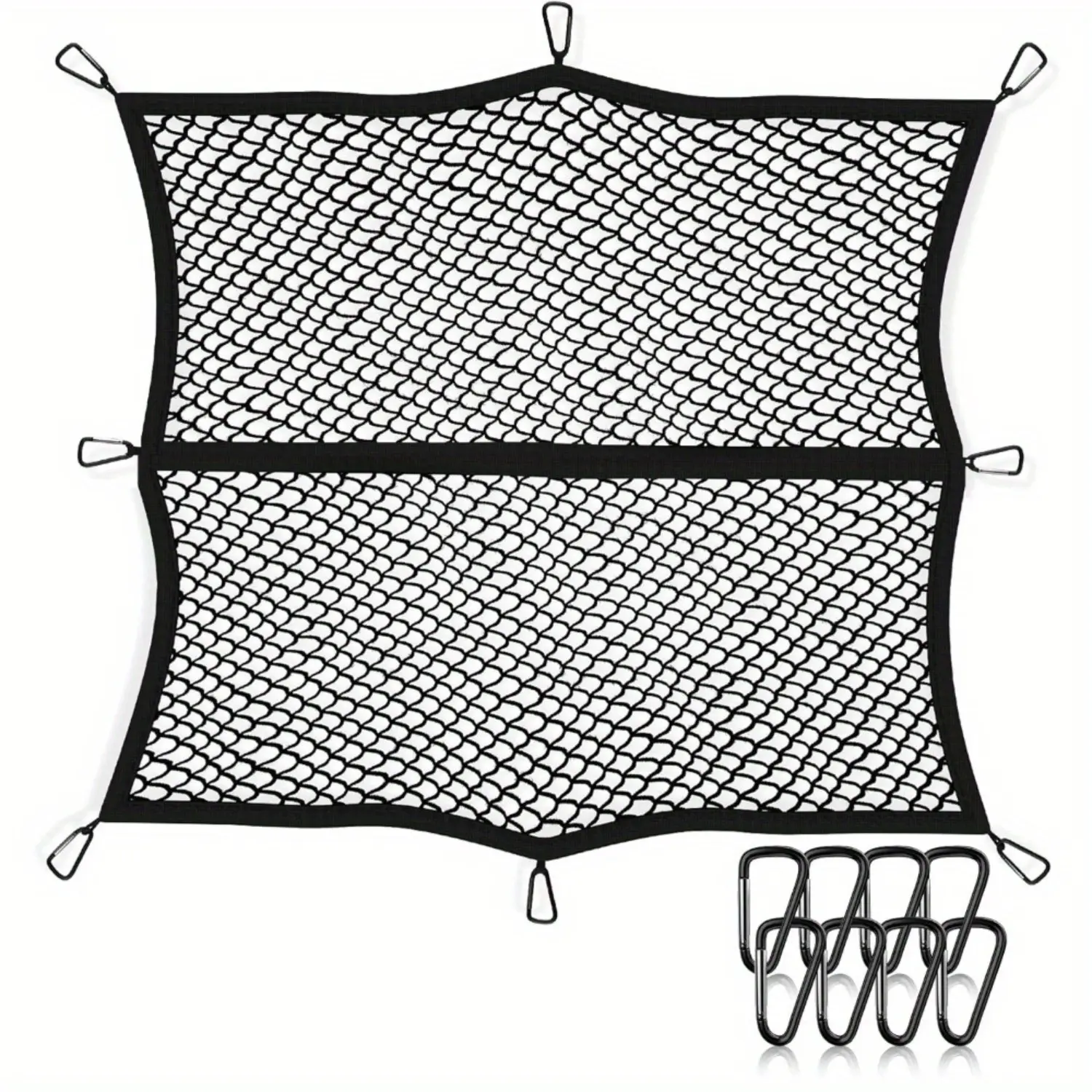 Cargo Net for Pickup Truck Bed - Stretchable 4'x4' to 7'x7', High Elastic Fine Mesh 1''x1'' with 8 Metal Carabiners - Ideal for ATV, SUV, UTV, Truck and Boat Use (Single Layer)