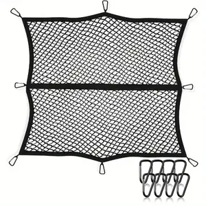 Cargo Net for Pickup Truck Bed - Stretchable 4'x4' to 7'x7', High Elastic Fine Mesh 1''x1'' with 8 Metal Carabiners - Ideal for ATV, SUV, UTV, Truck and Boat Use (Single Layer)