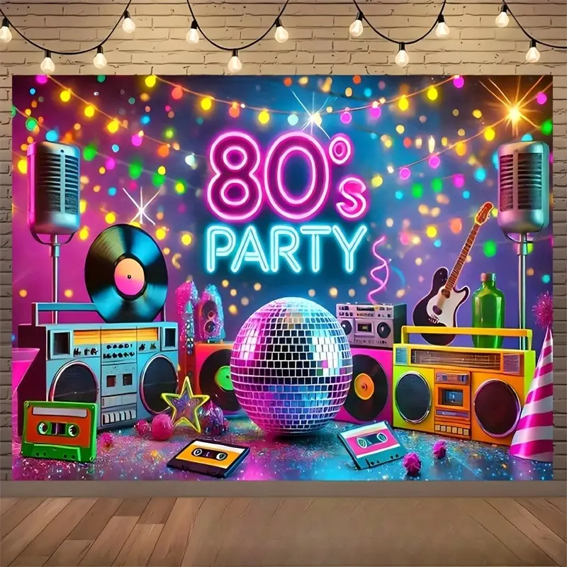 80s Retro Neon Print Tapestry - Lightweight Colorful Vintage Polyester Backdrop for Photo Booths, Home Wall Decor, Room Accents (Ideal for Events, Birthday Celebrations, Studio Photography)