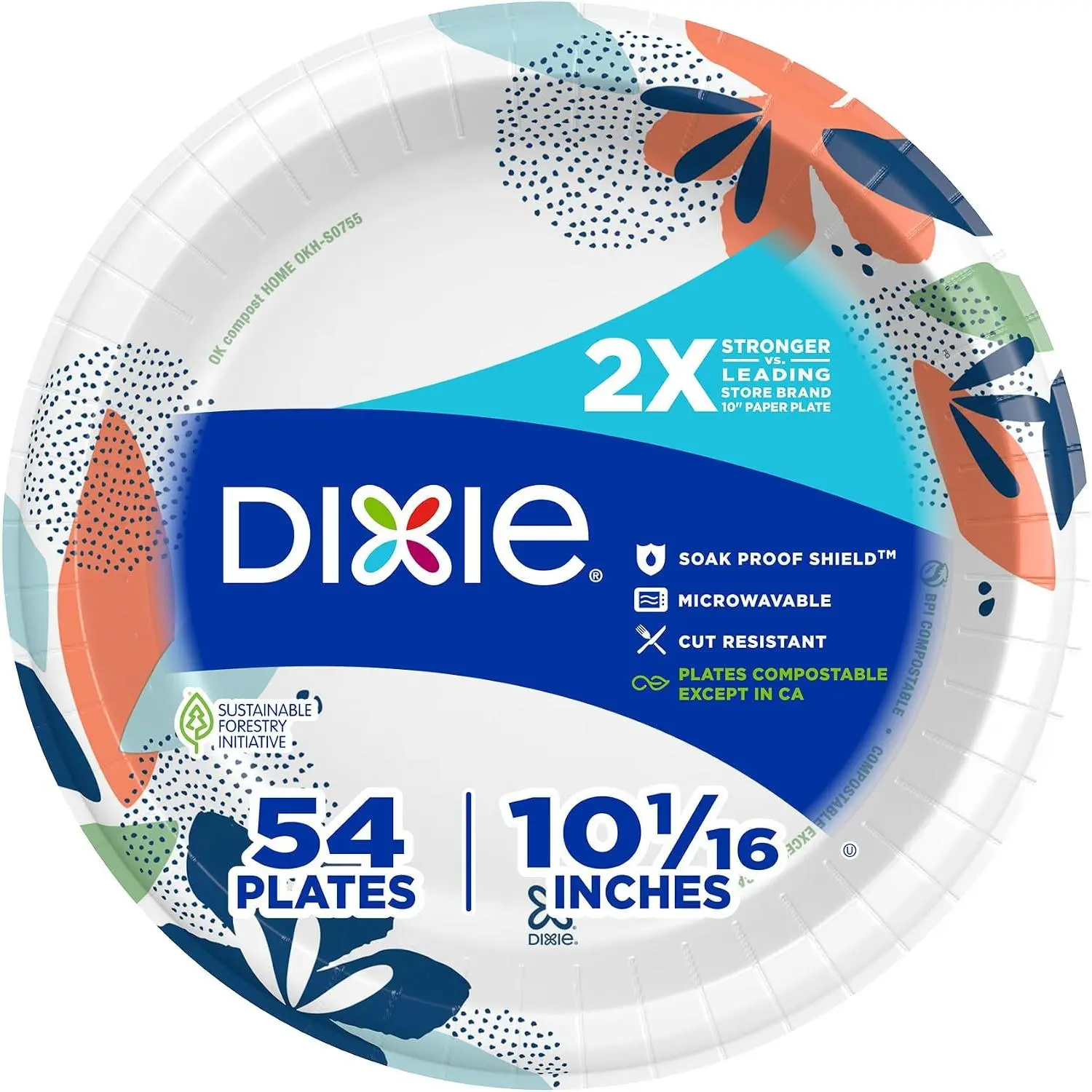 Large Paper Plates, 10 Inch, 54 Count, 2X Stronger, Microwave-Safe, Soak-Proof, Cut Resistant, Disposable Plates For Everyday Breakfast, Lunch, & Dinner Meals