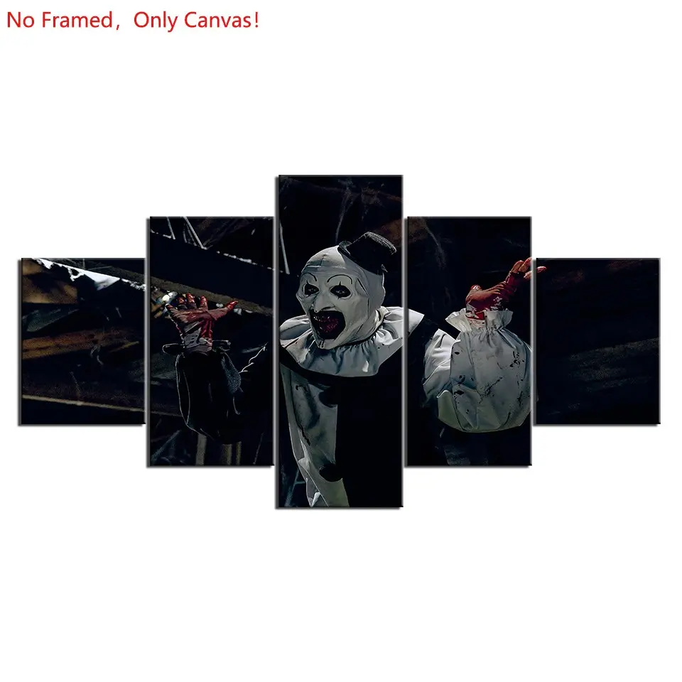 5 piece/set of frameless canvas painting print poster, classic Scream Horror Movie Style art, terrifier, A perfect gift for Halloween lovers, the perfect gift for bedroom, living room, kitchen, dormitory corridor, mural, wall decoration