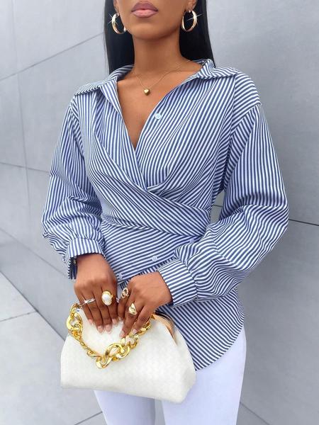 Women's Striped Shirt Blouse for Casual and Commuting, Slim Fit Top for a Flattering Look, Versatile Fashion for Women