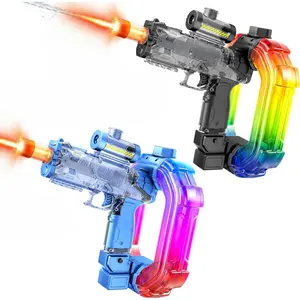 2-Pack Automatic Water Guns for Adults & Kids, Colorful LED Lights, 750cc High Capacity, Long-Range Blaster, Pool Outdoor Stress Relief Toy (Black+Blue)