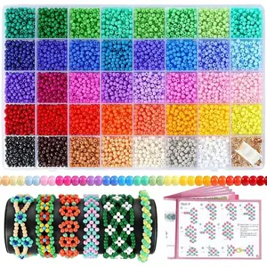 3mm Glass Seed Beads, 39 Colors 9600pcs 5 Types Beads for Jewelry Making, Bracelets & Friendship Bracelets for Girls