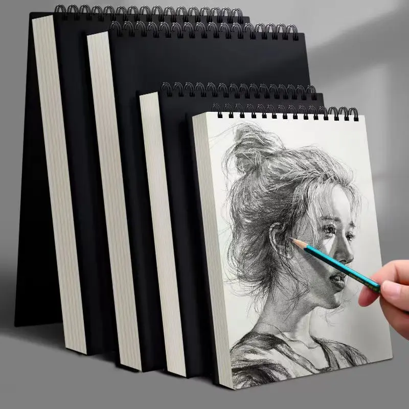 Black Drawing Paper Sketchbook & Kraft Spiral Pad, Heavy Duty Thick Paper for Acrylic Markers, Gel Pens & Pastels, Art Supplies for Kids, Teens & Adults, A3-A6 Sizes