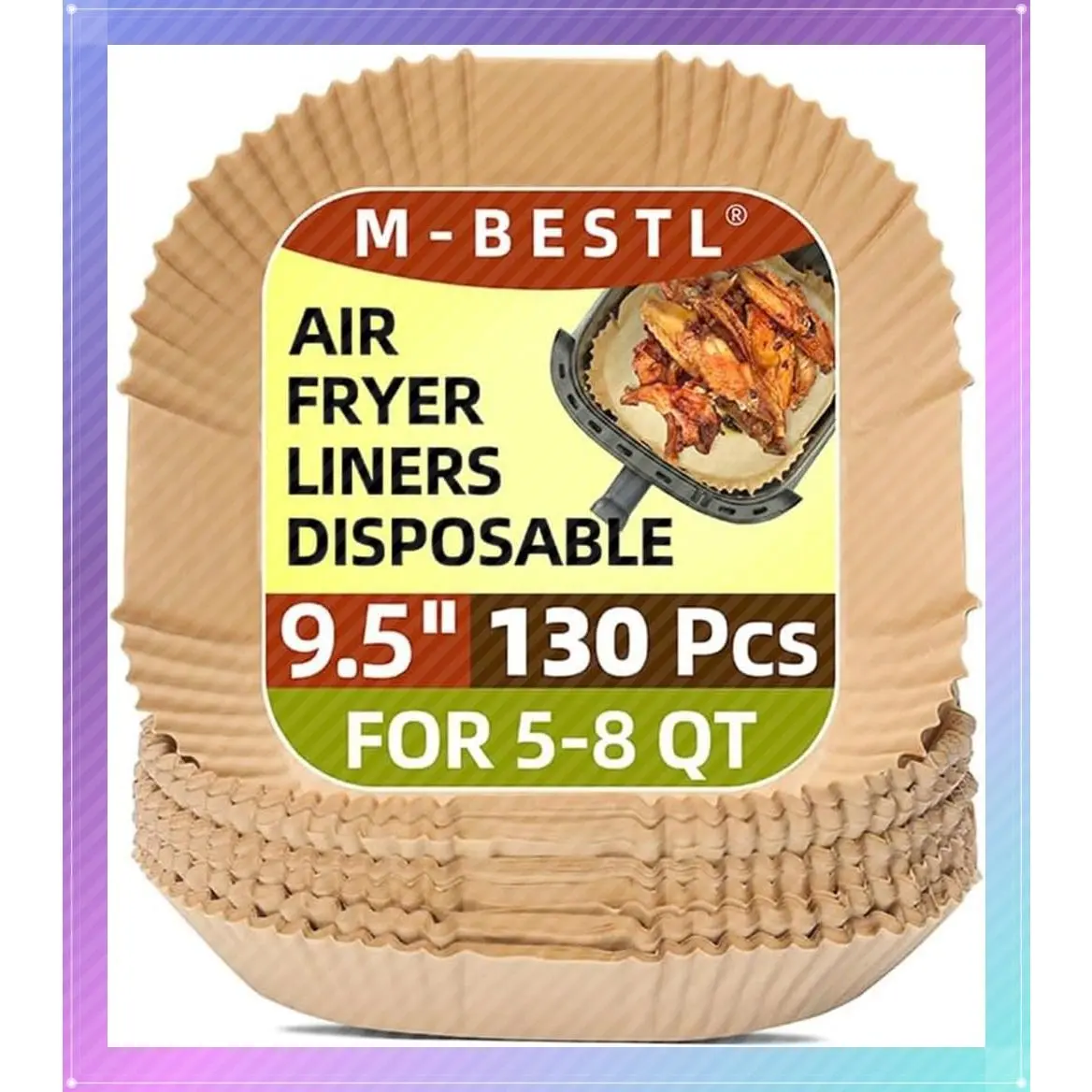 9.5 Inch 130PCS Air Fryer Liners Disposable Square for 5-8 Qt,Non-stick &Oil-proof Air Fryer Parchment Paper Liners for Frying,BakingGift
