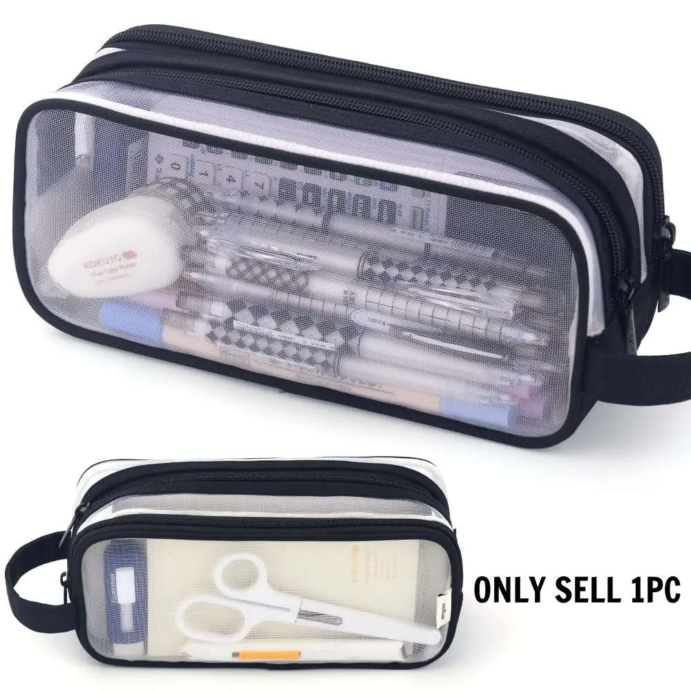 Double Compartment Transparent Pencil Case, Large Capacity Zipper Pen Bag, Portable Multi-Functional Stationery Holder for School Office Study Tool Office Stationery Supplies, Classroom Supplies