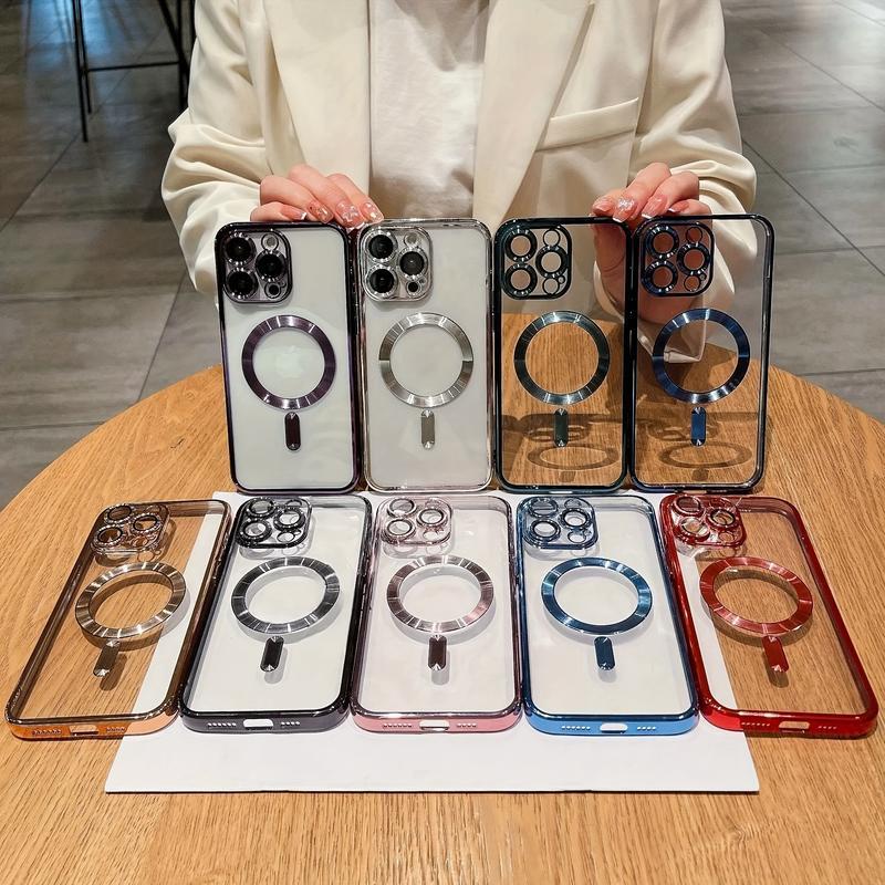 For iPhone Magnetic Electroplated Case - Transparent with Camera Lens Protection Glass and Wireless Charger Cover for 17 Pro Max 17 Air ,15, 14, 16, 13, 12, 11 Pro Max Shockproof Casing