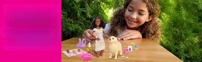Barbie Doll & Pets Set, Blonde with Mommy Dog, 3 Newborn Puppies with Color-Change Feature & Pet Accessories
