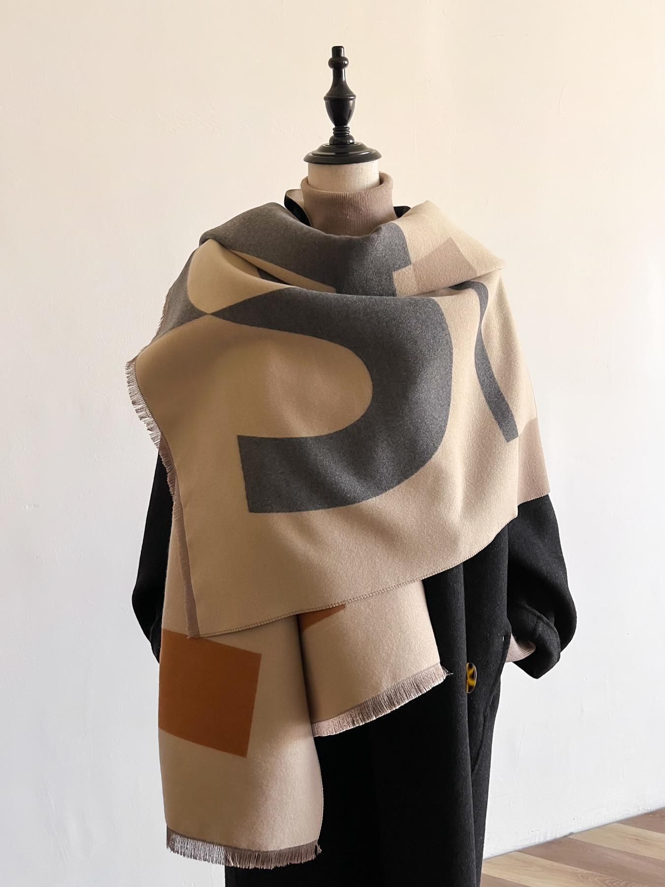 Women's Colorblock Double-sided Fringe Trim Shawl, Casual Soft Warm Long Scarf for Fall & Winter, Fashion Accessories for Daily Wear, Valentine's Day Gift